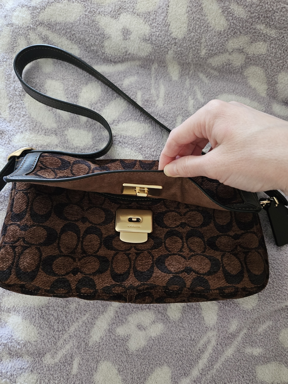 Coach Small Brown and Black Signature Jacquard Shoulder Bag - Picture 3 of 10